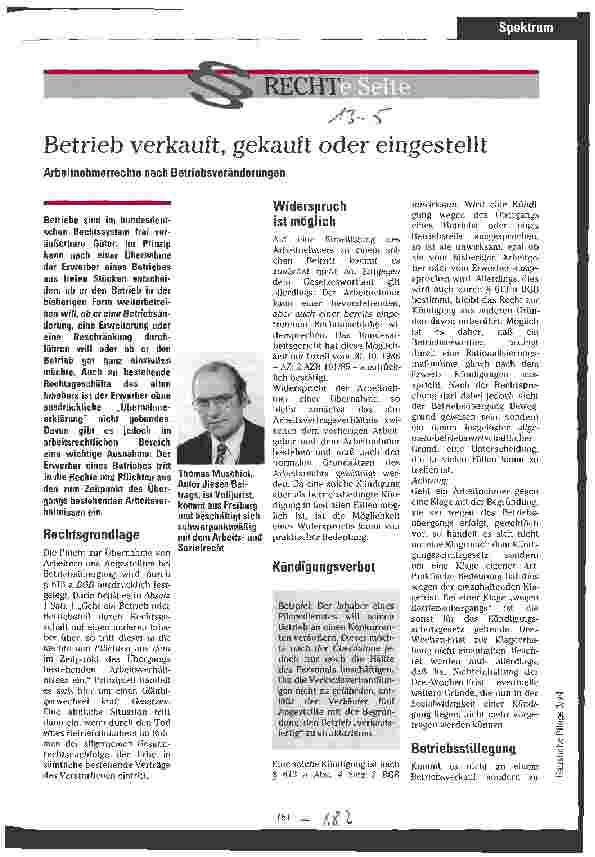 Vorschauseite 1: Betrieb verkauft, gekauft oder eingestellt Arbeitnehmerrechte nach Betriebsveränderungen