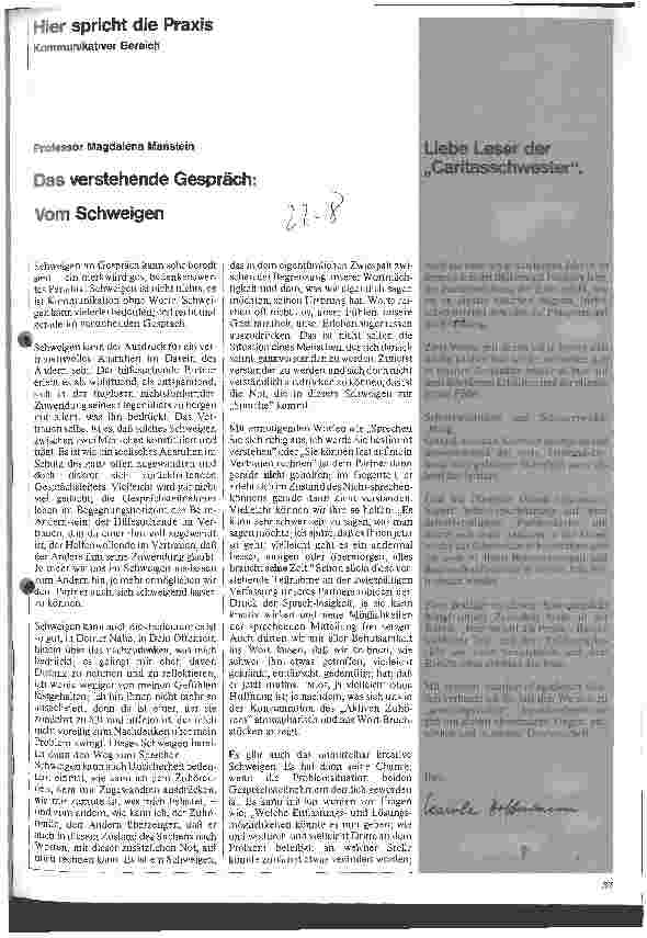 Vorschauseite 1: Das verstehende Gespräch Vom Schweigen