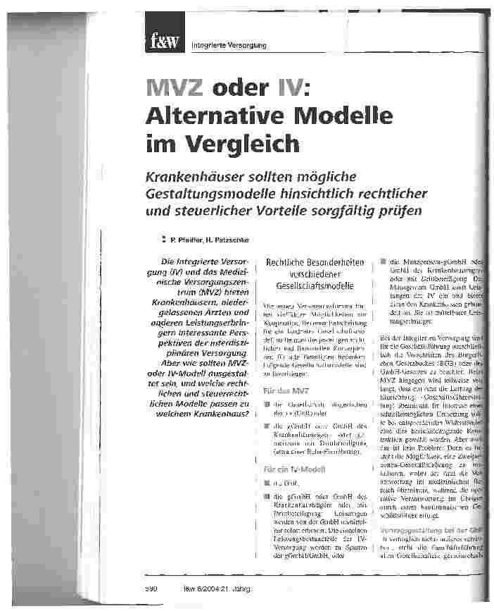 Vorschauseite 1: MVZ oder IV: Alternative Modelle im Vergleich
