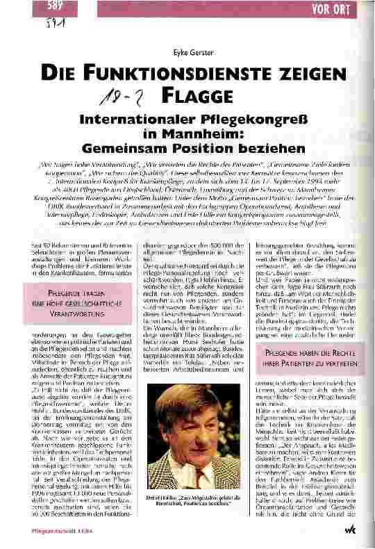 Vorschauseite 1: Die Funktionsdienste zeigen Flagge Internationaler Pflegekongreß in Mannheim: Gemeinsam Position beziehen