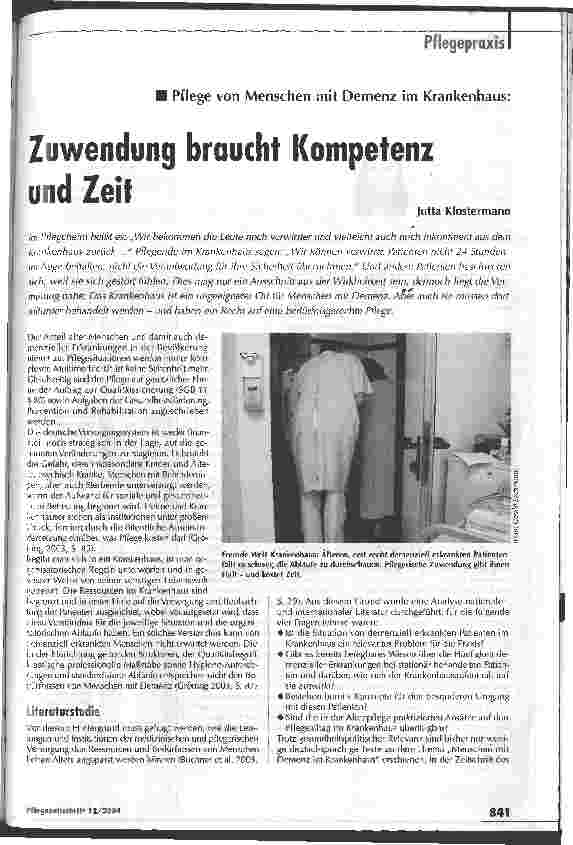 Vorschauseite 1: Pflege von Menschen mit Demenz im Krankenhaus: Zuwendung braucht Kompetenz und Zeit