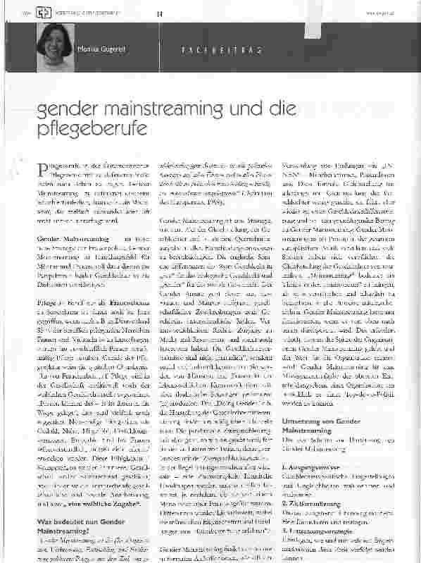 Vorschauseite 1: gender mainstreaming und die pflegeberufe