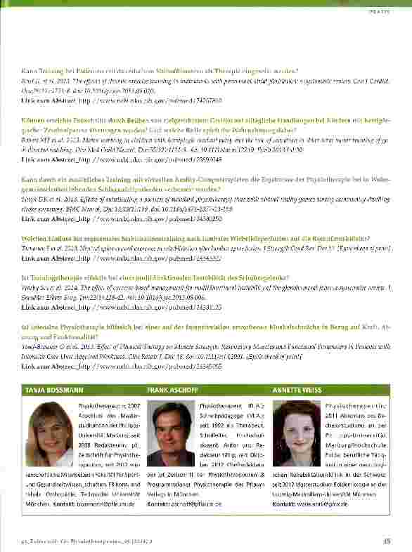Vorschauseite 6: Evidenz-Update für die PhysiotherapieMonatliche, systematische Suche und Darstellung aktueller, relevanter internationaler Studien