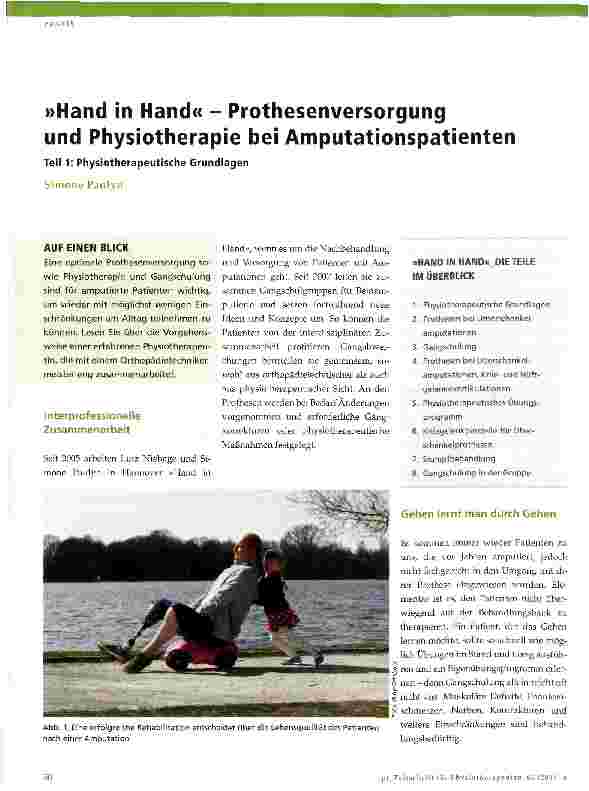 Vorschauseite 1: »Hand in Hand« - Prothesenversorgung und Physiotherapie bei AmputationspatientenTeil 1: Physiotherapeutische Grundlagen