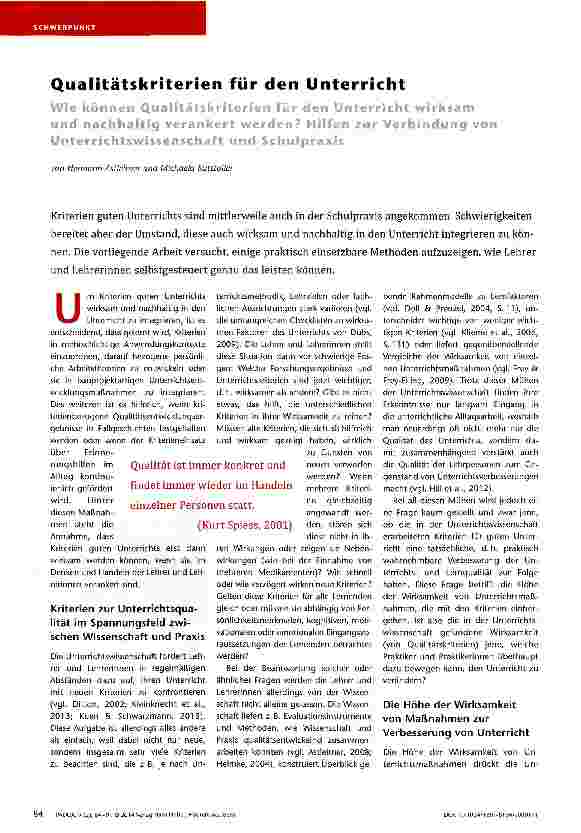 Vorschauseite 1: Qualitätskriterien für den Unterricht
