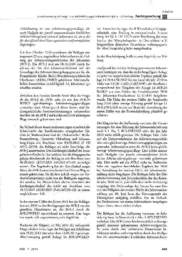 Vorschauseite 3: Jahressonderzahlung nach Anlage 14 der AVR.DW.EKD negatives betriebliches Ergebnis - »Dritter Weg« AVR.DW.EKD § 1 Abs. 5; Abs. 1, Abs. 2, Abs. 3 Satz 1, Abs. 4 Satz 2 Anlage 14