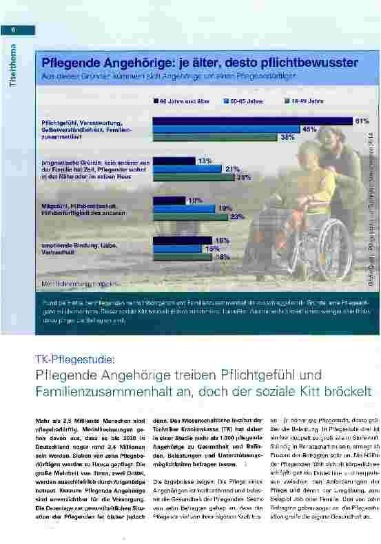 Vorschauseite 1: TK-Pflegestudie: Pflegende Angehörige treiben Pflichtgefühl und Familienzusammenhalt an, doch der soziale Kitt bröckelt