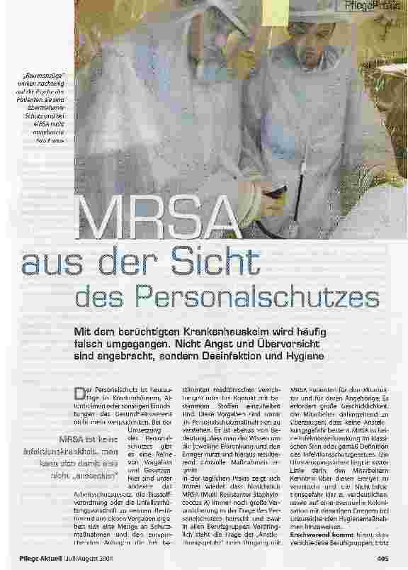 Vorschauseite 1: MRSA aus der Sicht des Pesonalschutzes