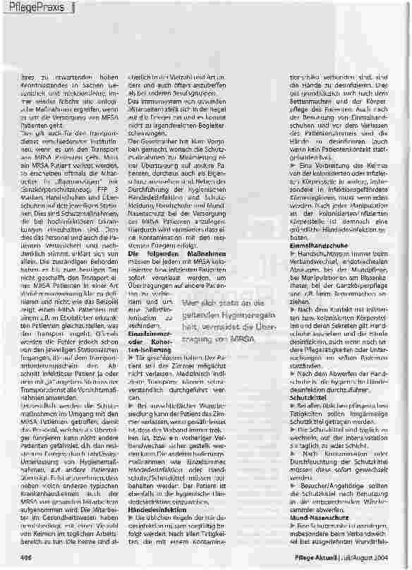 Vorschauseite 2: MRSA aus der Sicht des Pesonalschutzes