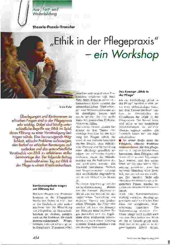 Vorschauseite 1: Ethik in der Pflegepraxis - ein Workshop