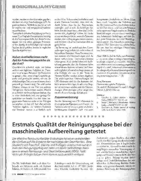 Vorschauseite 1: Erstmals Qualität der Reinigungsphase bei der maschinellen Aufbereitung getestet