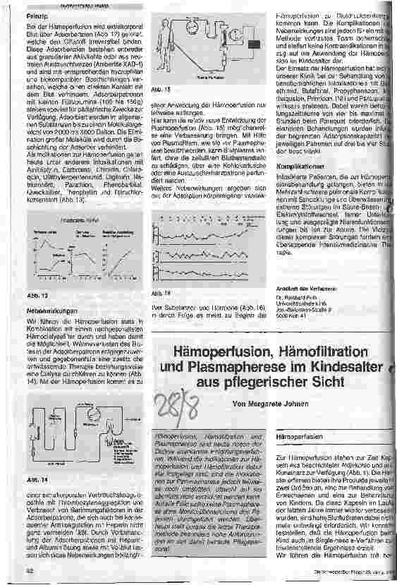 Vorschauseite 1: Hämoperfusion, Hämofiltration und Plasmapherese im Kindesalter aus pflegerischer Sicht
