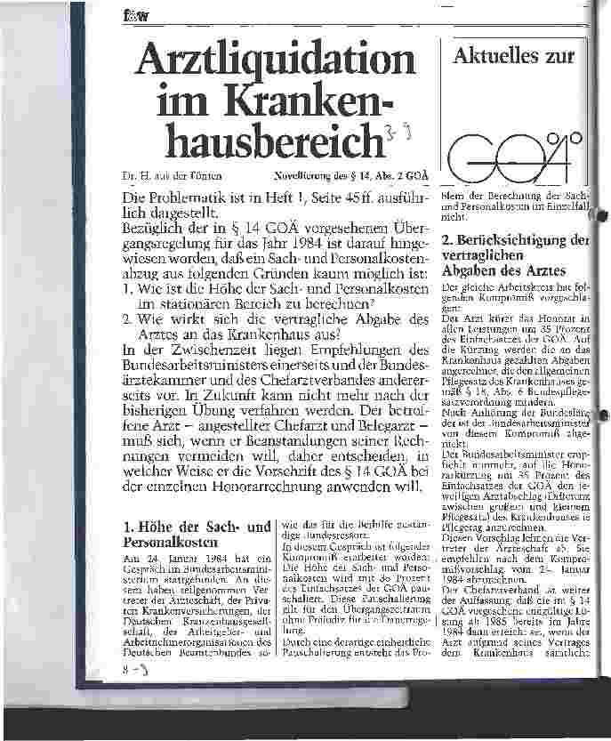 Vorschauseite 1: Arztliquidation im Krankenhausbereich Novelierung des Paragraphen 14, Abs. 2 GOÄ
