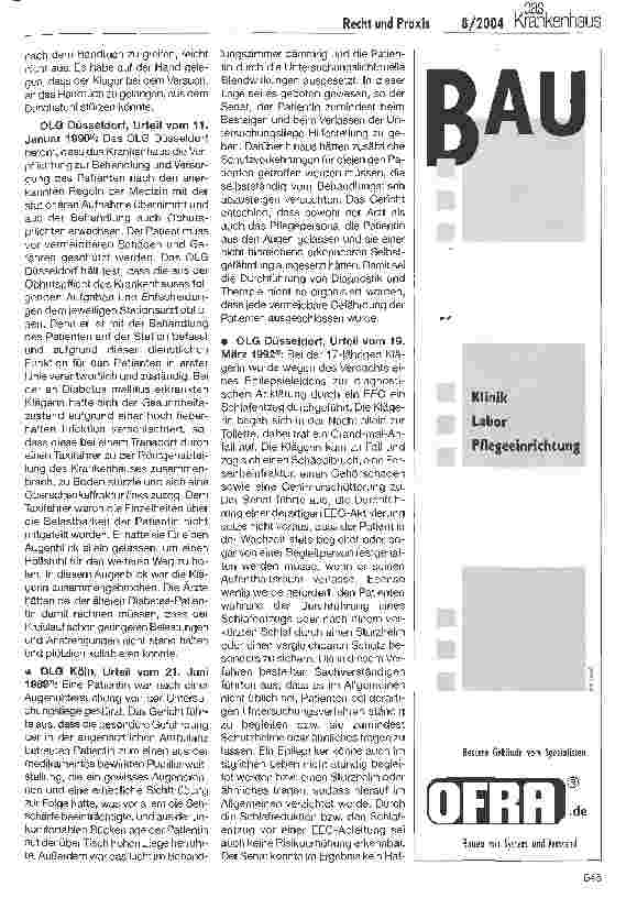 Vorschauseite 2: Recht und PraxisDer Sturz im Krankenhaus