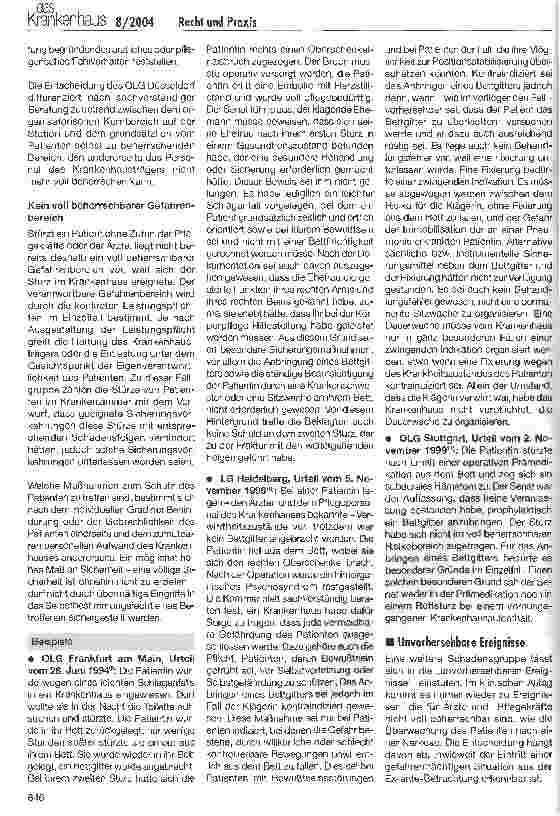 Vorschauseite 3: Recht und PraxisDer Sturz im Krankenhaus