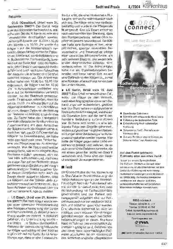 Vorschauseite 4: Recht und PraxisDer Sturz im Krankenhaus