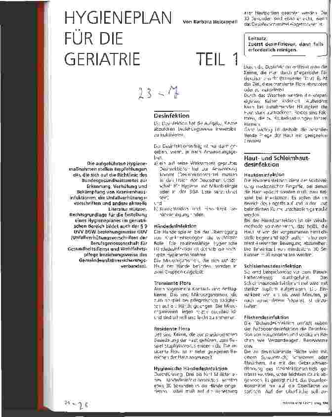 Vorschauseite 1: Hygieneplan für die Geriatrie Teil 1