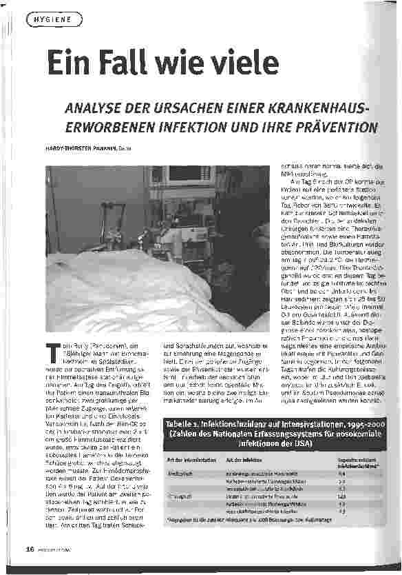 Vorschauseite 1: Ein Fall wie viele. ANALYSE DER URSACHEN EINER KRANKENHAUS-ERWORBENEN INFEKTION UND IHRE PRÄVENTION
