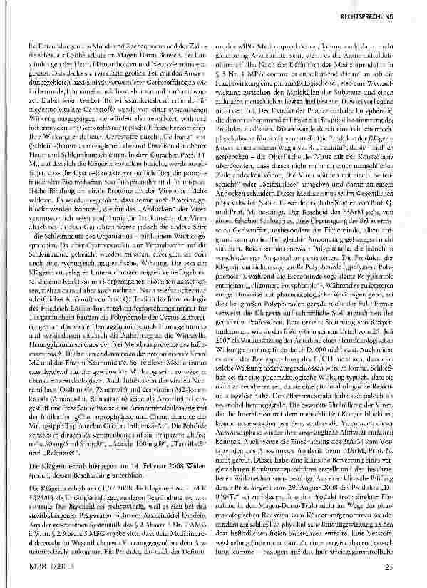 Vorschauseite 2: Abgrenzung Arzneimittel/Medizinprodukt - Cystus-Extrakt §§ 21 Abs. 4, 2 Abs. 3a AMC; §§ 13 Abs. 3, 3 Nr. 1MPG