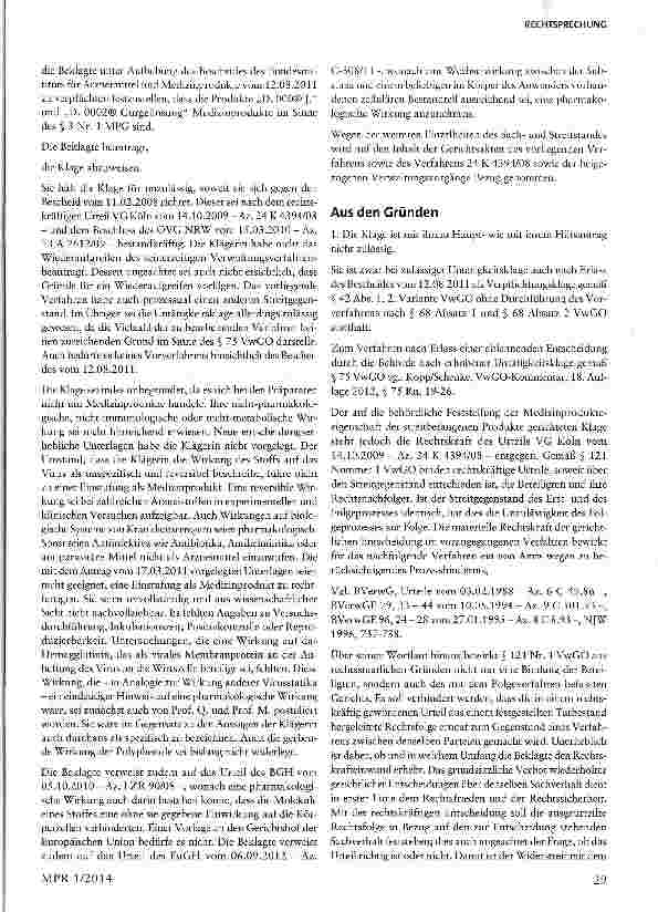 Vorschauseite 6: Abgrenzung Arzneimittel/Medizinprodukt - Cystus-Extrakt §§ 21 Abs. 4, 2 Abs. 3a AMC; §§ 13 Abs. 3, 3 Nr. 1MPG