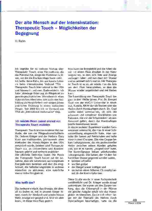 Vorschauseite 1: Der alte Mensch auf der Intensivstation: Therapeutic Touch - Möglichkeiten der Begegnung