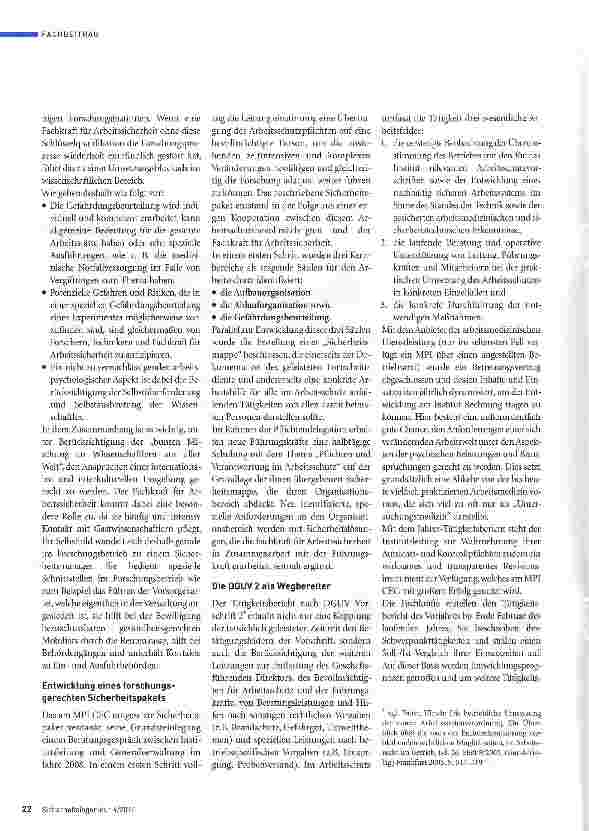 Vorschauseite 5: Sicherheitskultur im ForschungsbetriebArbeitsschutz an einem Max-Planck-Institut