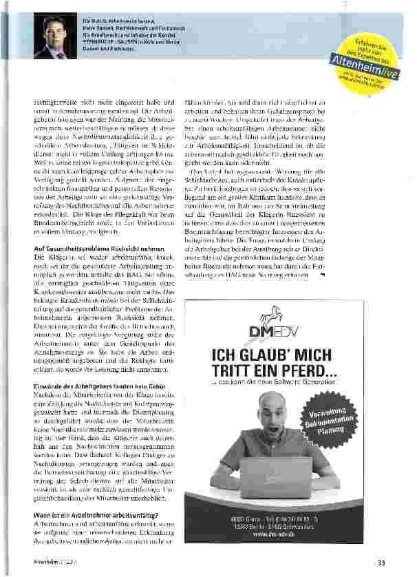 Vorschauseite 2: Bei Krankheit ist ein Verzicht auf den Nachtdienst gerechtfertigt