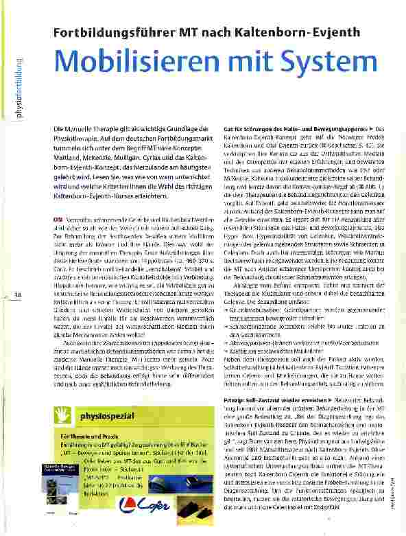 Vorschauseite 1: Fortbildungsführer MT nach Kaltenborn-EvjenthMobilisieren mit System