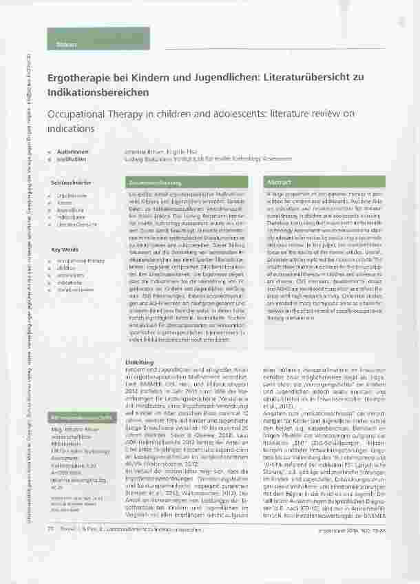 Vorschauseite 1: Ergotherapie bei Kindern und Jugendlichen: Literaturübersicht zu Indikationsbereichen
