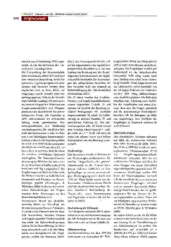 Vorschauseite 4: Beratungsqualität von Pflegeexpertinnen-APN im spitalexternen Bereich (APN-BQ) - Psychometrische Testung des Instruments