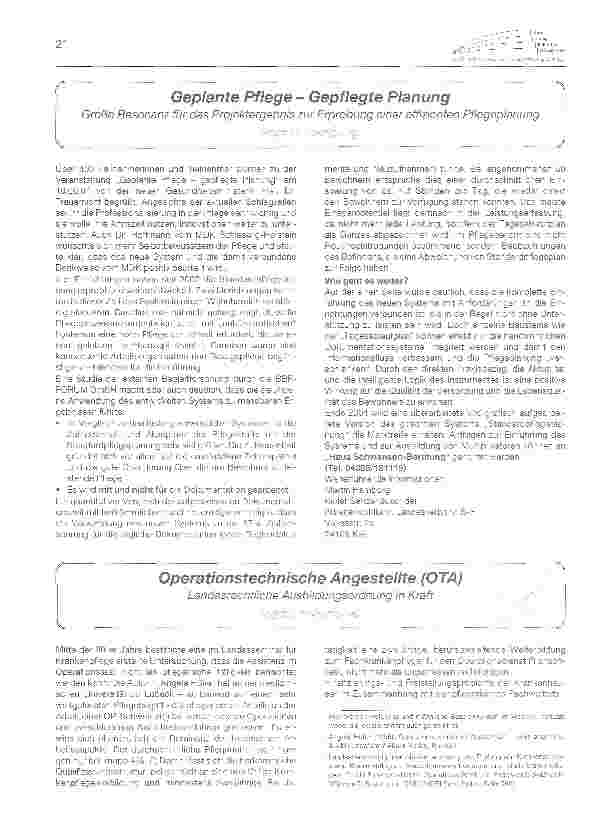 Vorschauseite 1: Operationstechnische Angestellte (OTA)Landesrechtliche Ausbildungsordnung in Kraft