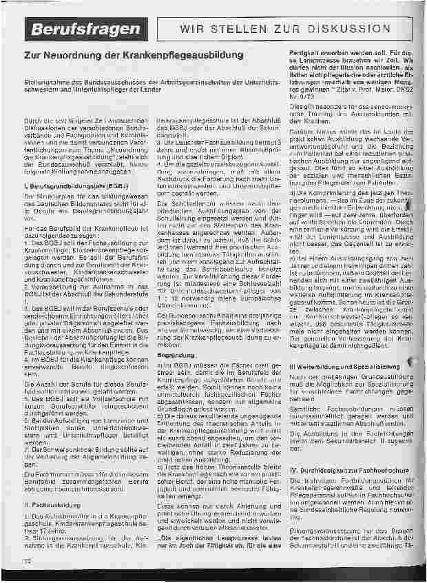 Vorschauseite 1: Zur Neuordnung der Krankenpflegeausbildung