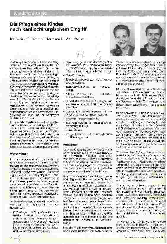 Vorschauseite 1: Die Pflege eine Kindes nach kardiochirurgischem Eingriff