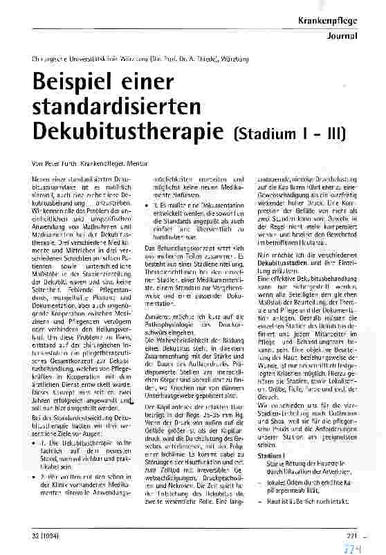 Vorschauseite 1: Beispiel einer standardisierten Dekubitustherapie (Stadium I - III)
