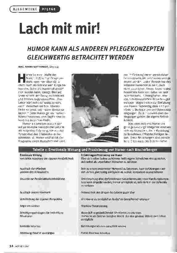 Vorschauseite 1: Lach mit mir!HUMOR KANN ALS ANDEREN PFLEGEKONZEPTEN GLEICHWERTIG BETRACHTET WERDEN