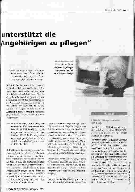 Vorschauseite 2: Eine Arbeitsplatzgarantie unterstützt die Bereitschaft, einen Angehörigen zu pflegenFORUM-Interview mit der Saarland/sehen Sozialministerin Regina Görner