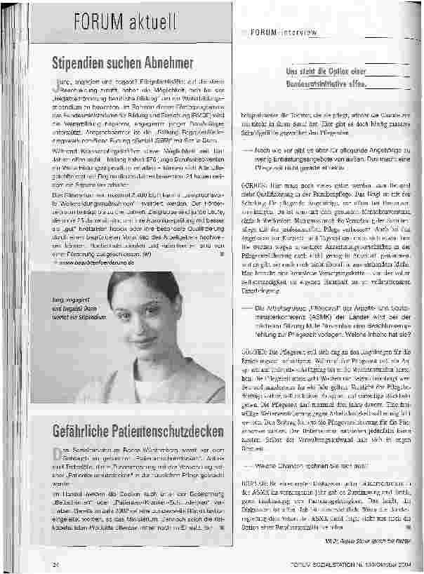 Vorschauseite 3: Eine Arbeitsplatzgarantie unterstützt die Bereitschaft, einen Angehörigen zu pflegenFORUM-Interview mit der Saarland/sehen Sozialministerin Regina Görner