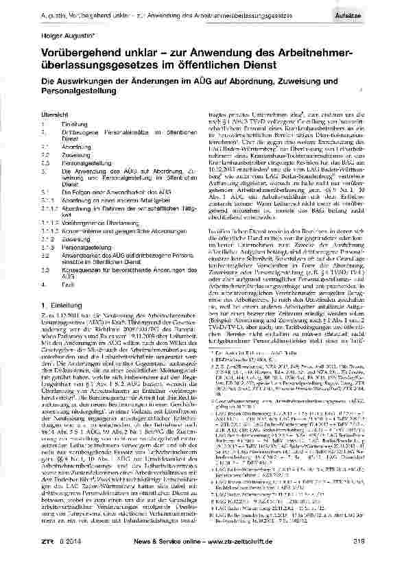 Vorschauseite 1: Vorübergehend unklar - zur Anwendung des Arbeitnehmerüberlassungsgesetzes im öffentlichen Dienst
