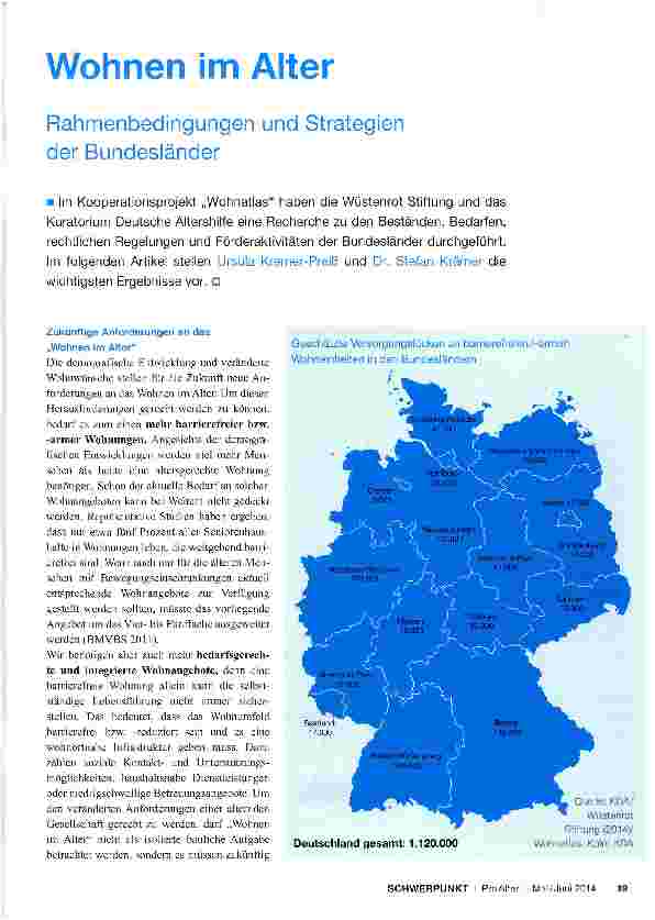 Vorschauseite 1: Wohnen im Alter Rahmenbedingungen und Strategien der Bundesländer