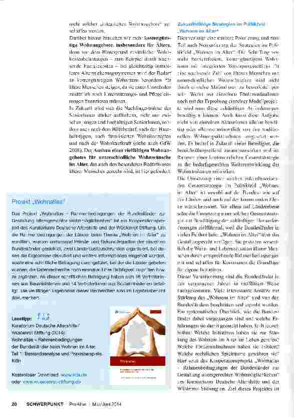 Vorschauseite 2: Wohnen im Alter Rahmenbedingungen und Strategien der Bundesländer