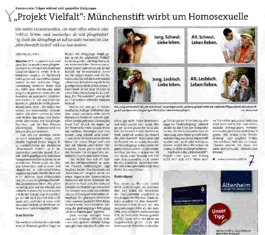 Vorschauseite 1: „Projekt Vielfalt: Münchenstift wirbt um Homosexuelle