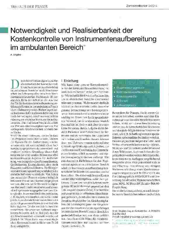 Vorschauseite 1: Notwendigkeit und Realisierbarkeit der Kostenkontrolle von Instrumentenaufbereitung im ambulanten Bereich