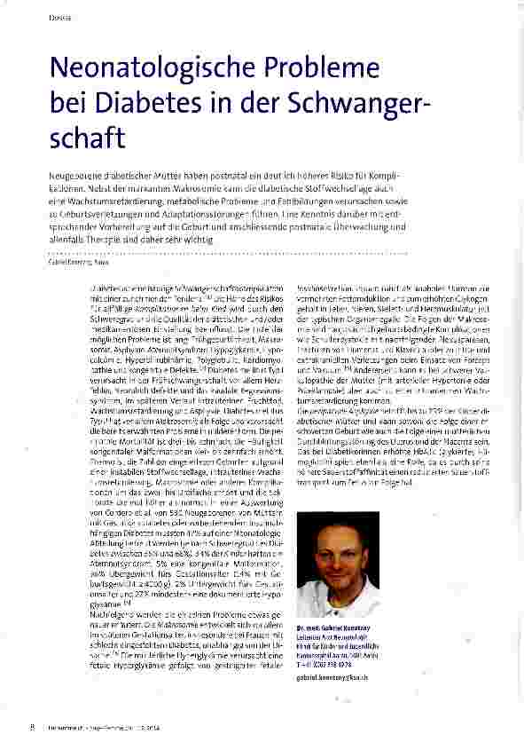 Vorschauseite 1: Neonatologische Probleme bei Diabetes in der Schwangerschaft