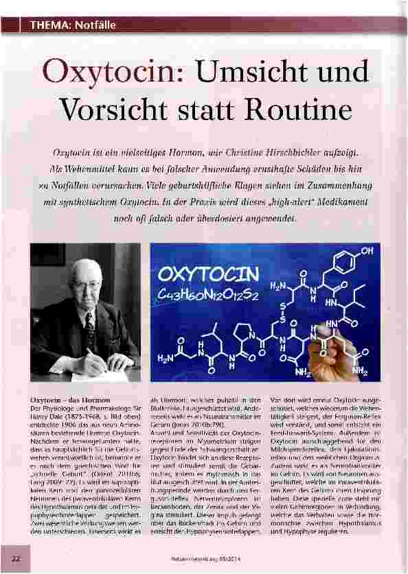 Vorschauseite 1: Oxytocin: Umsicht und Vorsicht statt Routine