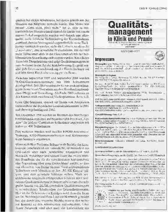 Vorschauseite 2: Deutscher Preis für Qualität im Gesundheitswesen 2004 Laudatio