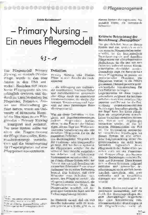Vorschauseite 1: - Primary Nursing - Ein neues Pflegemodell