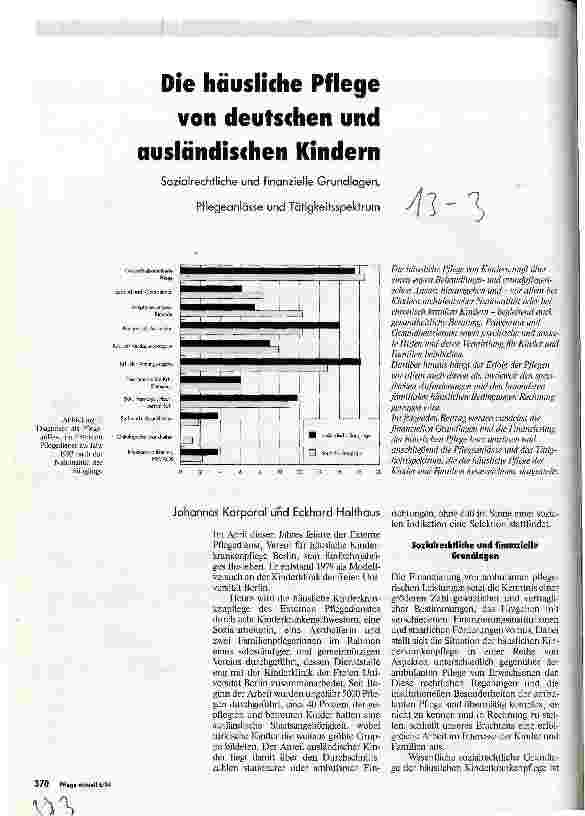 Vorschauseite 1: Die häusliche Pflege von deutschen und ausländischen Kindern Sozialrechtliche u.finanzielle Grundlagen,Pflegeanlässe u.Tätigkeitsspektrum