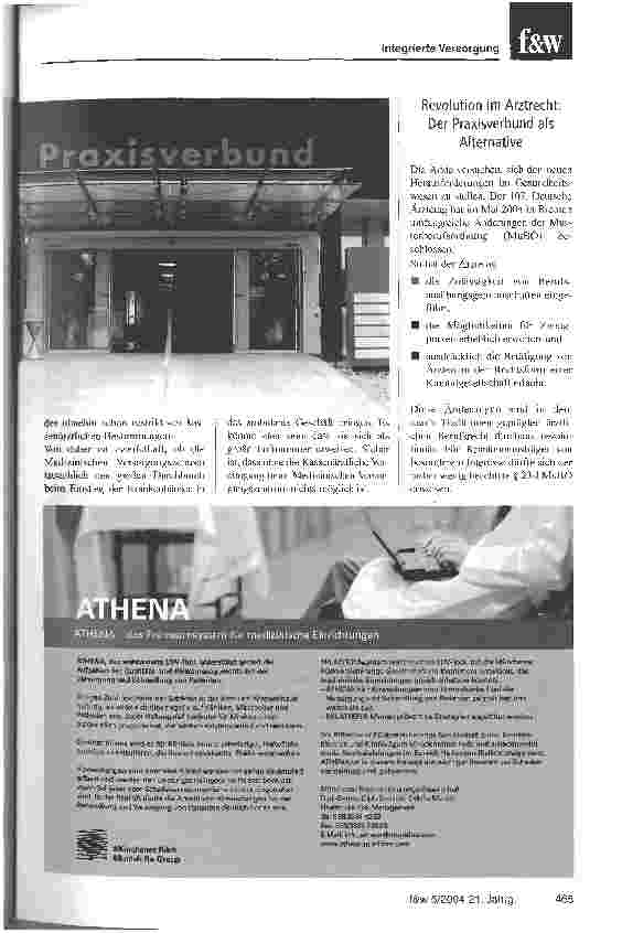 Vorschauseite 2: Der Praxisverbund öffnet Krankenhäusern die Tür in die ambulante VersorgungRevolutionäre Änderung der Musterberufsordnung der Ärzte