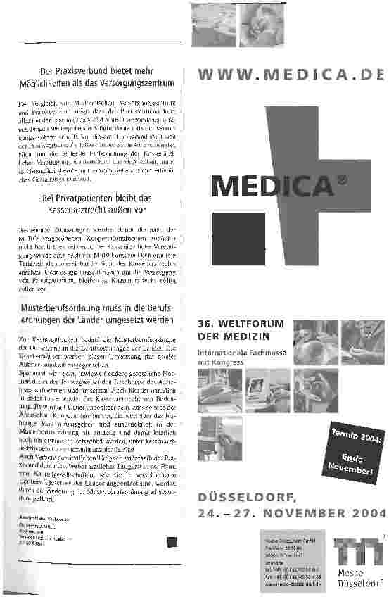 Vorschauseite 4: Der Praxisverbund öffnet Krankenhäusern die Tür in die ambulante VersorgungRevolutionäre Änderung der Musterberufsordnung der Ärzte