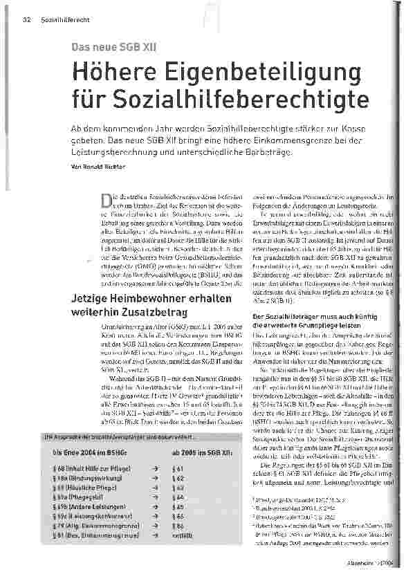 Vorschauseite 1: Höhere Eigenbeteiligung für SozialhilfeberechtigteDas neue SGB XII